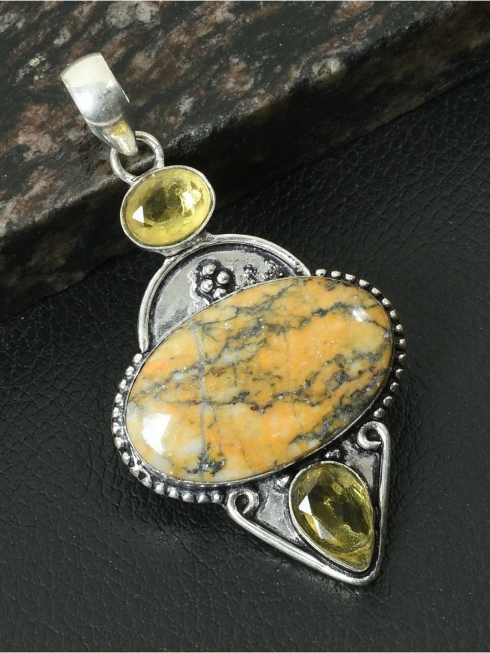 Hand Crafted Yellow Jasper and Citrine Sterling Pendant Necklace